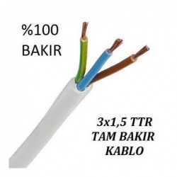 3x1,5 TTR Topraklı Kablo Tam Bakır Kablo Full Bakır Kablo (5 Metre Satışımız)