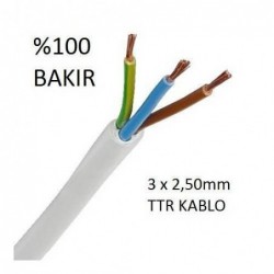 3x2,5 TTR Topraklı Kablo Tam Bakır Kablo Full Bakır Kablo (50 Metre Satışımız)