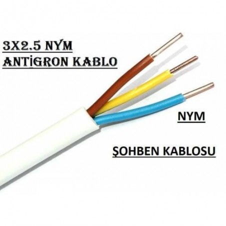 3x2.5 NYM Antigron Topraklı Kablo Tam Bakır Kablo Full Bakır Kablo (1 Metre Satışımız)