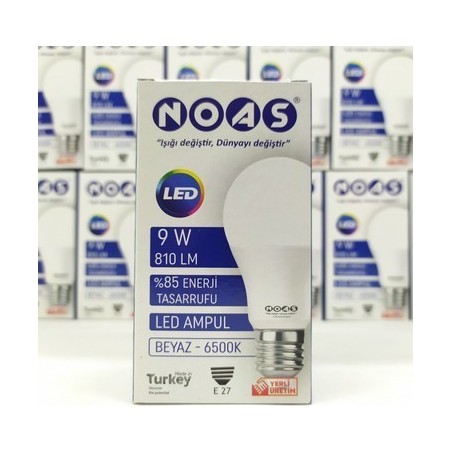 Noas 9 Watt Led Ampul 510 Lümen Işık Gücü (Beyaz Renk - 1 Yıl Garanti) - (200 Adet Satışımız)-(Koli Bazlı)