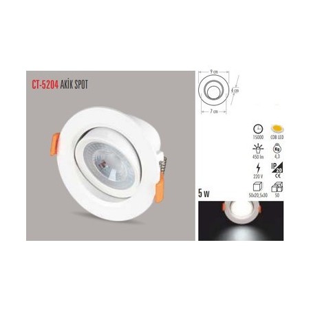 Cata Ct-5204 5 Watt Cob Led Armatür Beyaz Renk Çeşidi