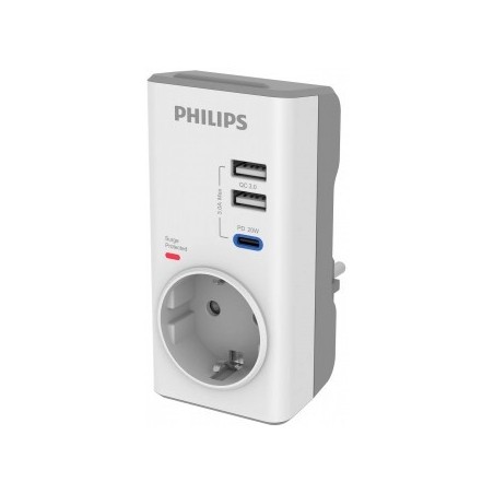 Philips PD20WQC Hızlı Şarj 1 x USB-C 2 X USB-A Tekli Akım Korumalı Priz