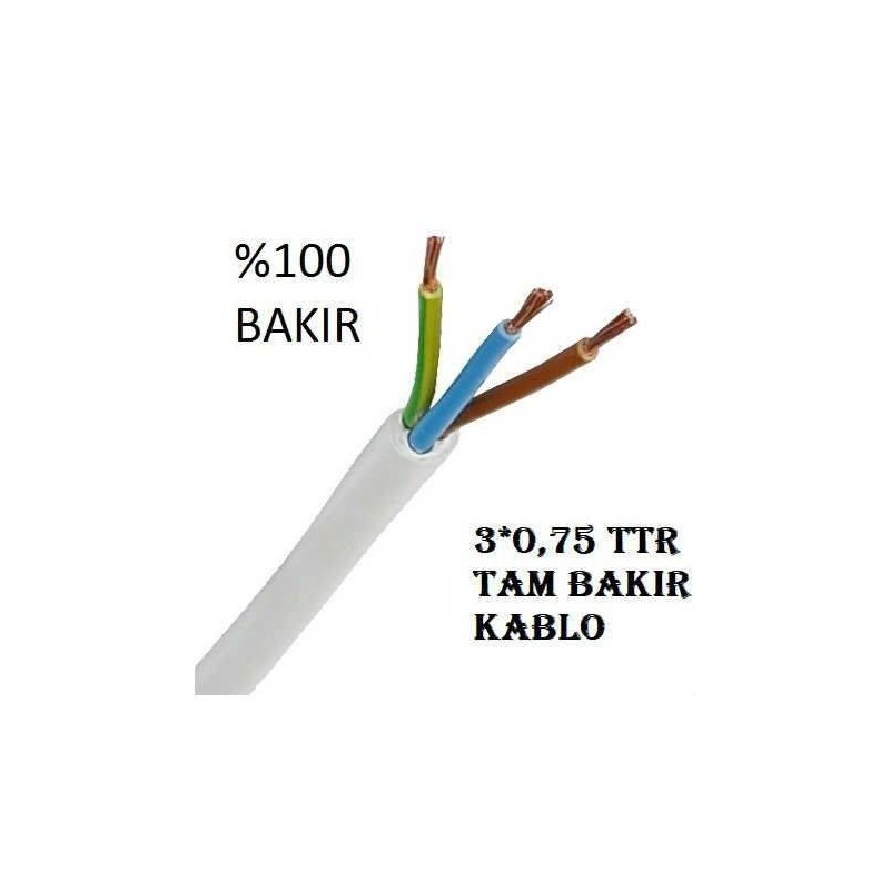 3x0,75 TTR Topraklı Kablo Tam Bakır Kablo Full Bakır Kablo (100 Metre Satışımız)
