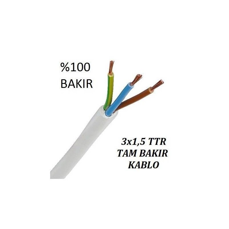 3x1,5 TTR Topraklı Kablo Tam Bakır Kablo Full Bakır Kablo (100 Metre Satışımız)