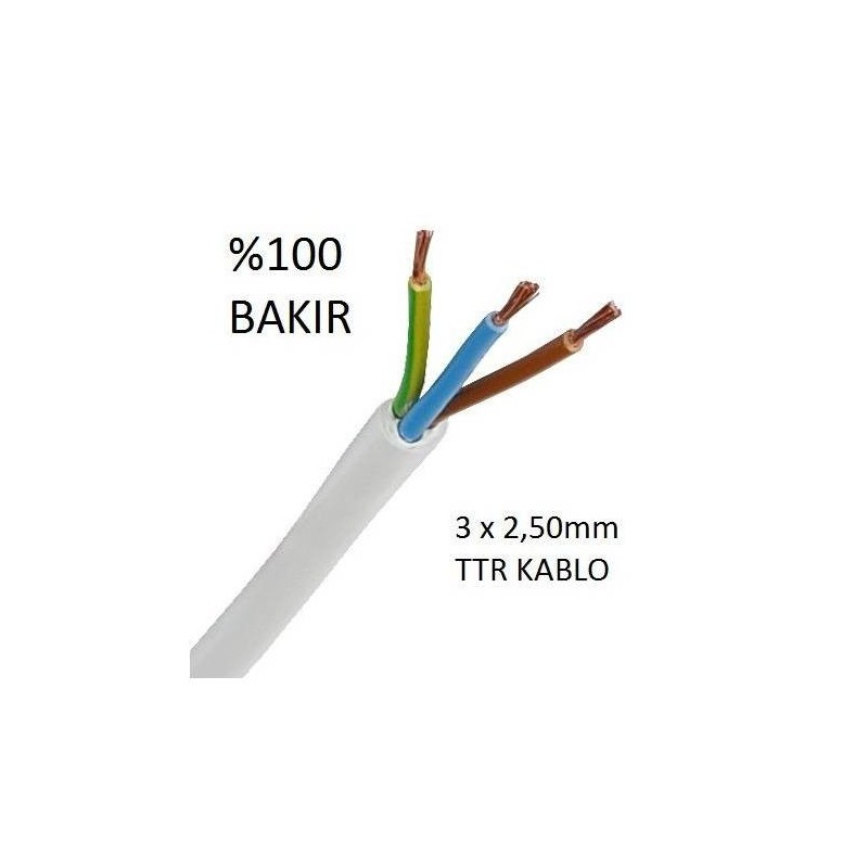 3x2,5 TTR Topraklı Kablo Tam Bakır Kablo Full Bakır Kablo (1 Metre Satışımız)