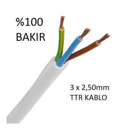 3x2,5 TTR Topraklı Kablo Tam Bakır Kablo Full Bakır Kablo (1 Metre Satışımız)