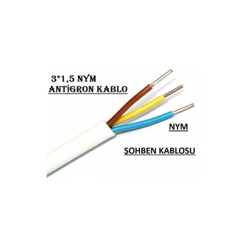 3x1.5 NYM Antigron Topraklı Kablo Tam Bakır Kablo Full Bakır Kablo (100 Metre Satışımız)