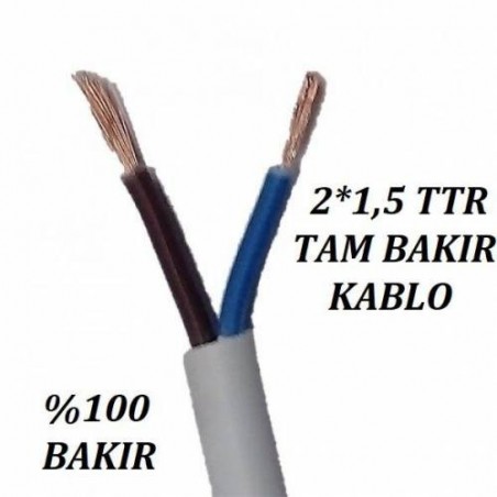 2x1,5 TTR Topraklı Kablo Tam Bakır Kablo Full Bakır Kablo (5 Metre Satışımız)