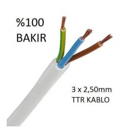 3x2,5 TTR Topraklı Kablo Tam Bakır Kablo Full Bakır Kablo (5 Metre Satışımız)