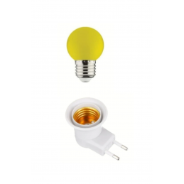 Açma Kapama Anahtarlı Duy Fişli + 1W Tasarruflu Renkli E27 LED Gece Lambası Sarı Renk