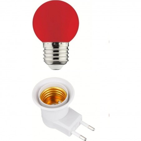 Açma Kapama Anahtarlı Duy Fişli + 1W Tasarruflu Renkli E27 LED Gece Lambası Kırmızı Renk