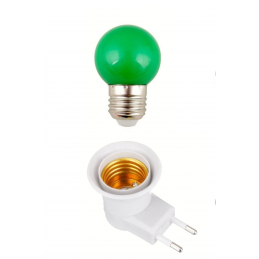 Açma Kapama Anahtarlı Duy Fişli + 1W Tasarruflu Renkli E27 LED Gece Lambası Yeşil Renk