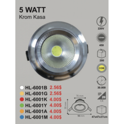 Hero 5 Watt Sıva Altı Krom Kasa Kendinden Driverlı Cob Led Armatür (Beyaz Renk)